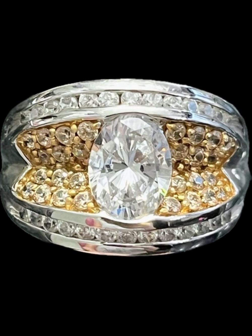 14k Solid White Gold Victoria Wieck Vintage estate Absolute cz Clear Cognac Ring